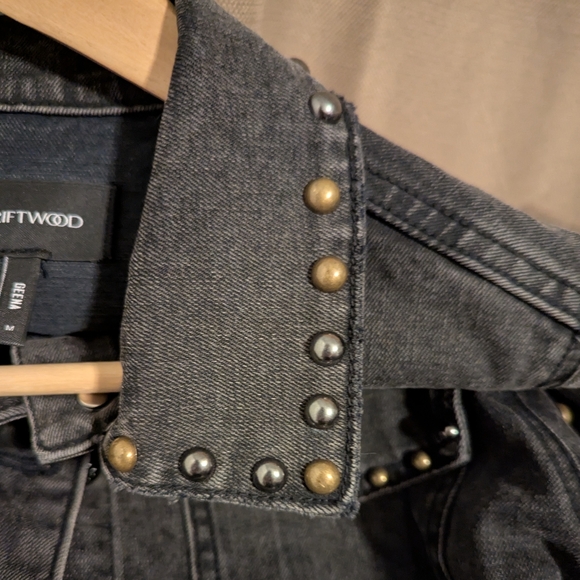 Driftwood Genna Studded Button Down Black Distress Denim Jacket Western Bronze - Picture 8 of 15